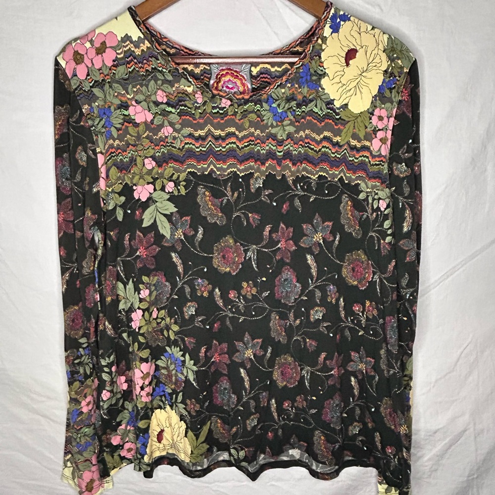 Johnny Was Floral Swing Tunic Shirt, Size Medium